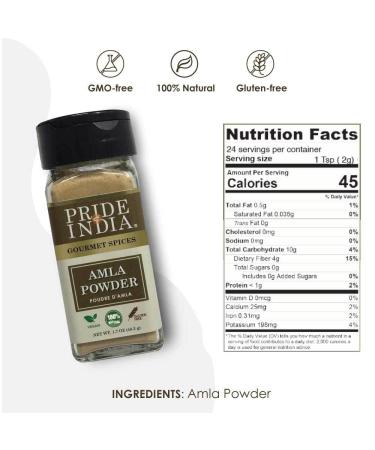 Pride of India Amla Powder 8 oz. Medium Dual Sifter Jar - Antioxidant Rich Gourmet Spice, Tangy & Savory - Pure Indian Gooseberry Ground, GMO/Gluten Free - Buy Online on GoSupps.com