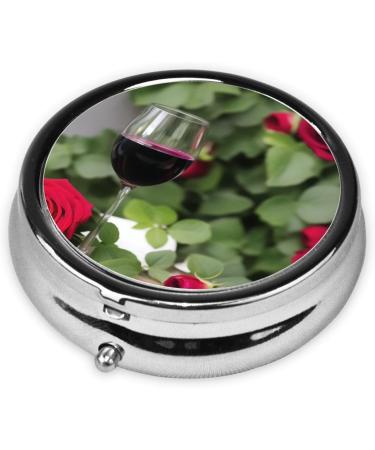 Mini Round Pill Box with Candles & Red Rose Wine Design - 3 Compartment Travel Organizer for Home & Office - Buy Online on GoSupps.com