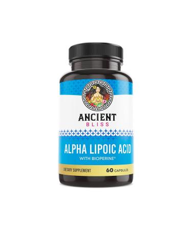 Ancient Bliss Alpha Lipoic Acid Supplement Antioxidant and Energy Support ALA Supplement with Bioperine No Gluten and Soy 600mg per Serving 60 Vegan Capsules 60 Count (Pack of 1)