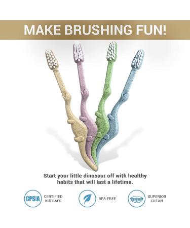 ROARex All-Natural Eco Friendly Kids Toothbrush - Dinosaurs 4-36m - Baby to Toddler - Blue/Green - 4pk | 1% for The Planet - 4 Count - Buy Online on GoSupps.com