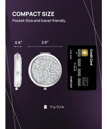 OMIRO Compact Mirror Mini Mix Diamond 1X/2X Magnifying Round Metal Pocket Makeup Mirror, Silver - Buy Online on GoSupps.com