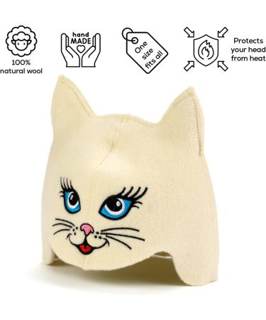 Natural Textile Sauna Hut for Cats | 100% Organic Wool Hats - Heat Protection & English Sauna E-Book Included | Embroidered Sauna Kitten Design - Buy Online on GoSupps.com