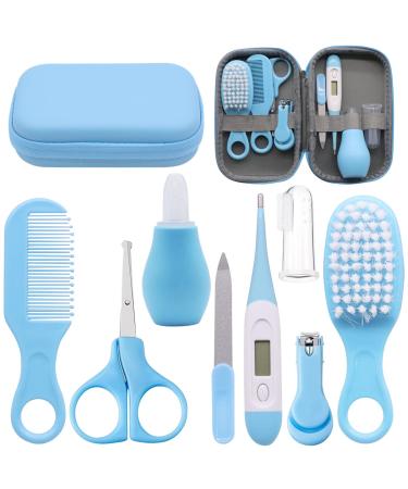 VicBou 8pcs Baby Grooming kit Newborn Baby Care Accessories with Zipper Box Baby Hair Nail Thermometer Care Set Baby Healthcare Set for Newborn Infant Toddler Girls & Boys (Blue) blue 8pcs
