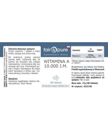 SoMatEm Fair & Pure vitamin A tablets 10000 IE 180 pieces 3000 g per tablet vegan food supplement without additives produced in Germany - Buy Online on GoSupps.com