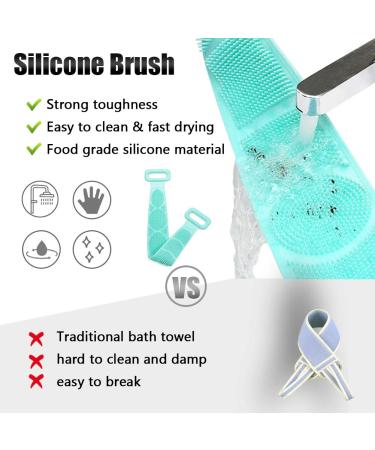 Homid Silicone Back Scrubber for Shower - Exfoliating Bath Body Brush with Double Sided Handle & Foot Scrubber - Long Bath Strap for Back Cleaning - Green - Buy Online on GoSupps.com