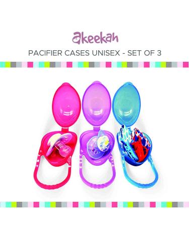 Akeekah Pacifier Cases - 3 Pack Unisex | BPA-Free Nippleshield Case with Colorful Designs | Baby Binky Holder & Pacifier Box | Includes Free Eco-Friendly Mesh Bag - Buy Online on GoSupps.com