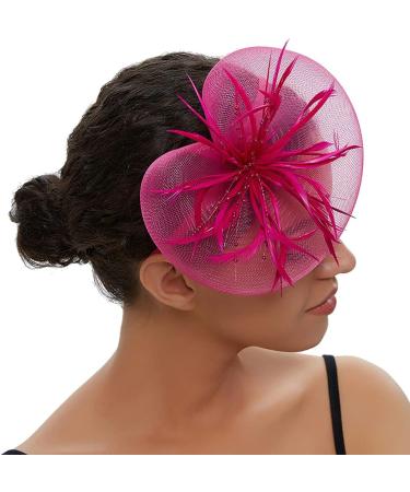 Elegant Rosy Fascinator Hat with Feather & Net | Derby Tea Party Headwear for Women & Girls - Perfect Wedding Accessory - Buy Online on GoSupps.com