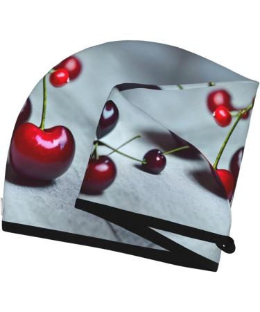 Red Cherries Pattern Coral Velvet Dry Hair Cap | Quick-Dry Towel Wrap for Men & Women | Ideal Travel & Home Use - Buy Online on GoSupps.com