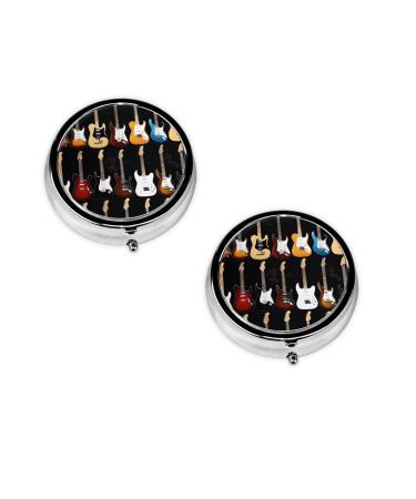 Art Guitar Pattern Printed Mini Round Pill Box Pill Box 3 Compartment Medicine Pill Case Pill Organizer Travel Pillbox Portable Pill Box for Pocket Home Office Use