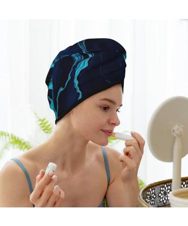 Hair Towel Wrap - Quick Drying Turban with Button | Blue Marble & Gold - Perfect for All Hair Types - Buy Online on GoSupps.com