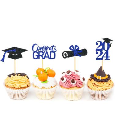 24 Pieces Sparkle 2023 Cupcake Toppers Graduation Cupcake Toppers Bachelier Hat Decoration Graduation Decoration (Black & Blue) - Buy Online on GoSupps.com