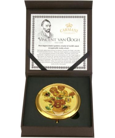 CARMIANI Gold Plated Van Gogh 'Sunflowers' Pocket Compact Travel Mirror - Buy Online on GoSupps.com