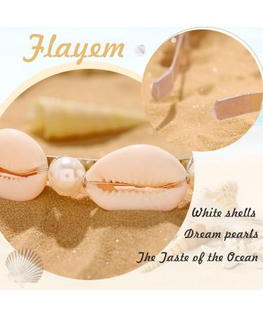 Flayem Pearls Shell Headband Silver Narrow Mental Hair Band Beach Wedding Holiday Bridal Hair Hoop for Women and Girls (White Pearls) - Buy Online on GoSupps.com