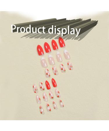 Shop Strawberry Press On Nails | Short French Tips & Glossy Red Stick On Fake Nails - Cute Almond Acrylic Full Cover for Girls - Buy Online on GoSupps.com