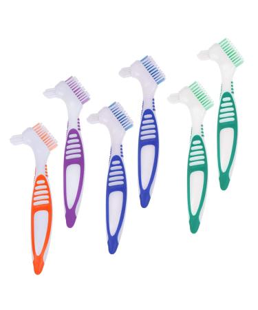 6 pieces of prosthesis brush toothbrush for prostheses false teeth auhota hygienic prosthesis cleaning set for restorative care - multi -layer bristles and esrgonomic rubber racks (4 colors)