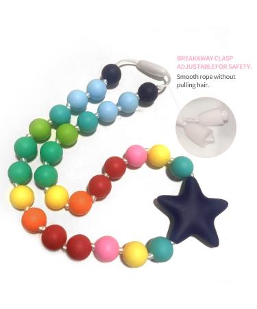 Teething Necklace for Baby Chew Sensory Toys 2 Pack Chewy Silicone Beads Teething Necklaces for Boys and Girls with Autism ADHD SPD BPA Free Freezable Colorful Stars - Buy Online on GoSupps.com