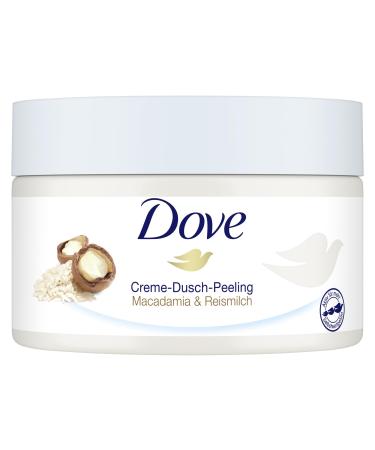 Dove Cream Shower Scrub Macadamia & Rice Milk Scrub Body Scrub for Smooth Skin Skin Care with Jojoba Wax Beads 225 ml
