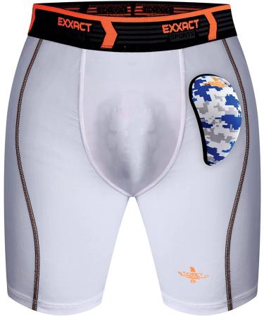 Exxact Sports Compression Shorts Men with Lightweight Cup - Mens Compression Shorts for Baseball, Lacrosse, Football Medium White