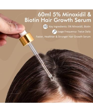 5% Minoxidil & Biotin Hair Growth Serum - 60ML for Men and Women | Hair Regrowth Treatment for Thicker, Longer, Healthier Hair | Prevent Scalp Hair Loss | Natural Formula for Fuller Hair - Buy Online on GoSupps.com