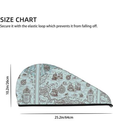 Hair Towel Wrap - Quick Drying Towel Turban with Button | Pirate Adventure Map Design - Buy Online on GoSupps.com