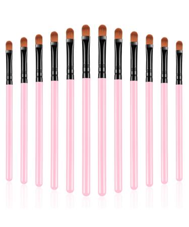 12 Pieces Small Concealer Brush Bulk Flat Lip Concealer Brush Under Eye Synthetic Fiber Makeup Eyebrow Foundation Brush for Concealing Blending Setting Buffing Makeup (Pink)