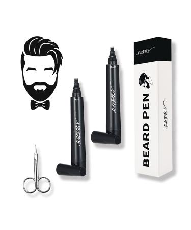 Beard Pen Filler Kit for Men 2 Pcs Beard Pencil Filler Instantly Filling Patches Thin Areas for a Perfect Beard Long Lasting Sweat Proof (Black)