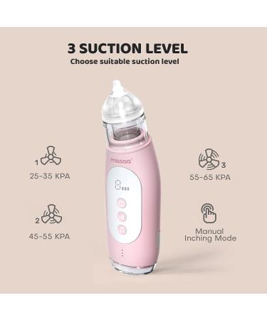 MISSAA Electric Nasal Aspirator for Baby & Toddler | 3 Suction Levels & 2 Silicone Tips | Self-Cleaning | Music & Light Soothing | Pink - Buy Online on GoSupps.com