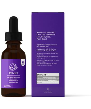 Feline Pet Supplement for CAT/FELINES - Oil 30ml | Calming Hemp Supplement | Heart Health | Joint Mobility | Stress & Anxiety | Healthy Skin and Coat | Depression Burdock Root - Buy Online on GoSupps.com