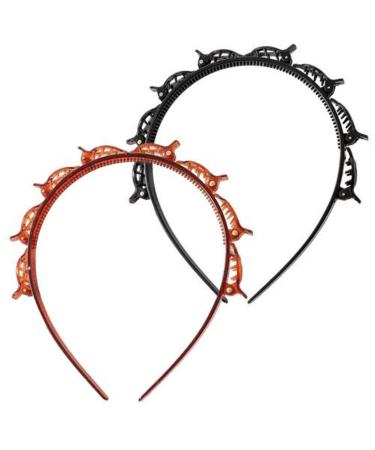 Double Bangs Hairstyle Hairpin 2 Teeth Comb Hair Hoop Headband With Clips Attached Double Layer Twist Plait Headband Hairs Tools Hollow Woven Sectional Clip Headband D-iy Hairpin Headbands