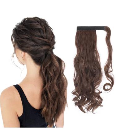 24" Long Curly Wavy Wrap Around Ponytail Clip in Hair Extensions One Piece Hairpiece Magic Tape in Pony Tail Extension for Women Medium Brown Medium Brown 24 Inch - Buy Online on GoSupps.com