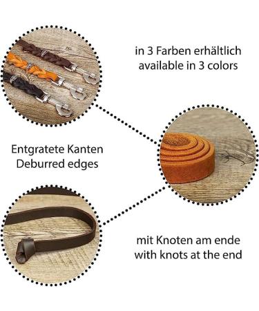 Copcopet Dog Leash Cognac | Premium Cowhide 10m x 15mm | Soft Drag Line with Chrome Carabiner | Braided Fat Leather Dog Accessories Made in Germany - Buy Online on GoSupps.com