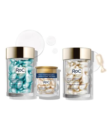 RoC Retinol Correxion Anti-Aging Wrinkle Night Serum (30 CT) + RoC Multi Correxion Hyaluronic Acid Night Serum Capsules (30 CT) & sample Skin Care Routine Bundle