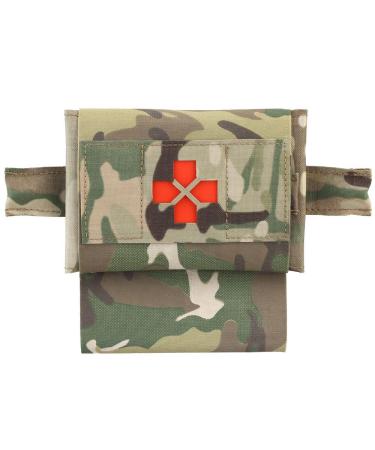 2-in-1 Small IFAK Pouch MOLLE Belt Micro Med Kit Medical Pouch Tactical Mini First Aid Pouch Empty Compact Medical Pouch EDC Bag with Tourniquet Holder IFAK Micro Trauma Kit Pouch Multicam