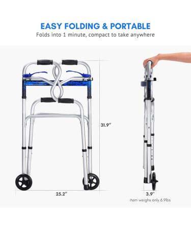 Health Line 3-in-1 Stand-Assist Folding Walker with Wheels - Supports 350lbs - Mobility Aid with Glide Ski - Toilet Safety Rail - Compact & Portable - Silver - Buy Online on GoSupps.com