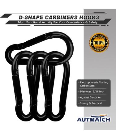 Autmatch Carabiner Clips 3 Spring Snap Hook Buckle Heavy Duty Locking Carabiners 4 Pack M8 - 5/16 Carbon Steel - Black - Buy Online on GoSupps.com
