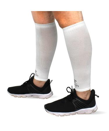 Muvin Solid Calf Compression Sleeves for Men & Women - Running, Sports - Shin Splints, Leg Pain, Muscle Pain Relief (L, White)