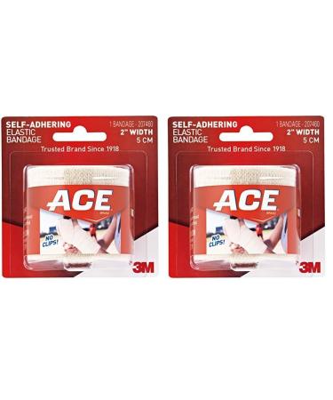 ACE 2 Inch Self-Adhering Elastic Bandage No Clips Beige Great for Wrist Foot and More 1 Count (Pack of 2)