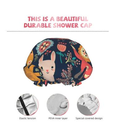 Cute Forest Animals Printing Shower Cap - Reusable & Waterproof for Women | Double Layer Bathing Hair Cap for Spa & Salon - Buy Online on GoSupps.com