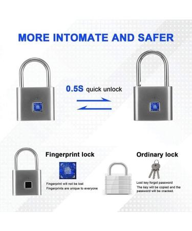 Fingerprint Padlock Porta Fingerprint Lock for House Door Suitcase Backpack Gym Bike Office IP66 Waterproof Outdoor Locker USB Charging - Buy Online on GoSupps.com