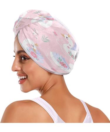 Buy Cute Swans Pink Dry Hair Cap Set - 2 Piece Quick Drying Towels & Button Headband | Super Absorbent & Comfortable - Buy Online on GoSupps.com