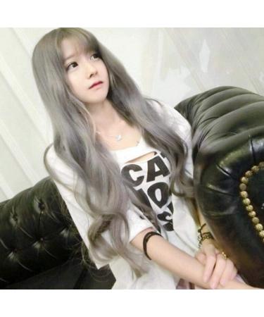 Buy Long Curly Gray Wig for Women - Natural Big Wave Air Bangs | Fluffy Hair Set in Light Brown & Creamy White | Realistic & Cute - Buy Online on GoSupps.com