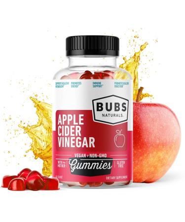 BUBS Naturals Apple Cider Vinegar Gummies - With the Mother - All Natural Vegan ACV Gummy Vitamins - Supports Detox, Digestion - Promotes Energy, Boosts Metabolism, B Vitamins - 60 Count - Buy Online on GoSupps.com