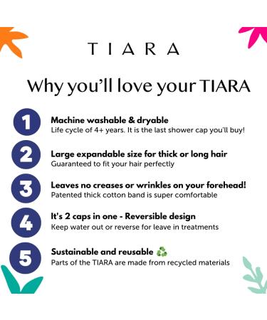 TIARA Luxury Shower Cap for Women | Terry Lined | Leak-Free & Waterproof | Large & Reusable | Dots Blue | Ideal for all Hair Lengths | Sustainable & Deep Conditioning Cap - Buy Online on GoSupps.com