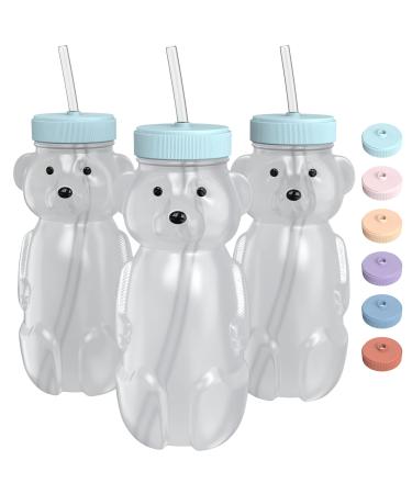 Honey Bear Straw Cup for Babies 3 pack 8oz straw bear cup with improved safety lid design honeybear baby cup straw honey bear cup and honey bear bottle. Straw therapy learning cup. (Blizzard-AQUA)