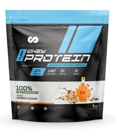 Limitless Pharma Pure Whey Protein | High Protein Whey Concentrate Protein Powder | 23g Protein 6g BCAAs Gluten Free Low Sugar Low Carb Low Lactose | 65 Servings 5LB (Maple Brown Sugar) Maple Brown Sugar 5LB