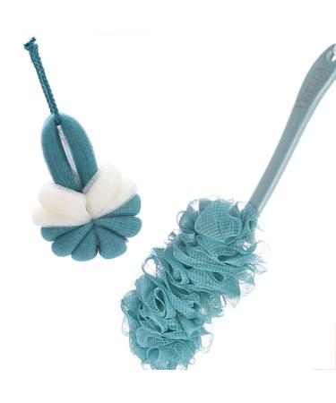 Yisella Back Brush 17 Long Handle For Shower Nylon Mesh Loofah Back Scrubber (Blue and White)