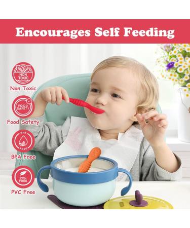 Vicloon 4Pcs Baby Fork and Spoon Set - Self Feeding Utensil Kit for Infant Toddler Children - Silicone Spoon Easy Grip Cutlery Set - Pink/Purple/Orange/Red - Buy Online on GoSupps.com