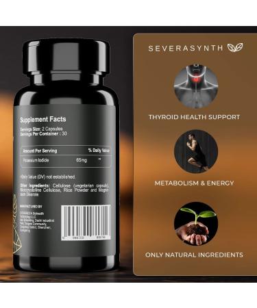 Severasynth Potassium Iodide Thyroid Support & Magnesium Supplement - 65mg | Fast Absorption, Non-GMO, Gluten-Free, Vegetarian | 60 Capsules - Buy Online on GoSupps.com