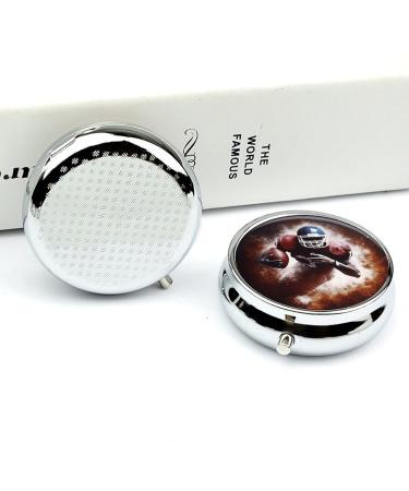 Decorative Round Pill Box with American and Football Print - 3 Compartment Portable Medicine Organizer - Buy Online on GoSupps.com