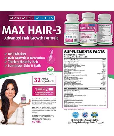 Maximize Within Max Hair-3: Advanced Hair Growth Formula with Biotin, Keratin & Bamboo for Stronger, Healthier Hair - Promotes Beautiful Hair, Glowing Skin & Strong Nails - Buy Online on GoSupps.com